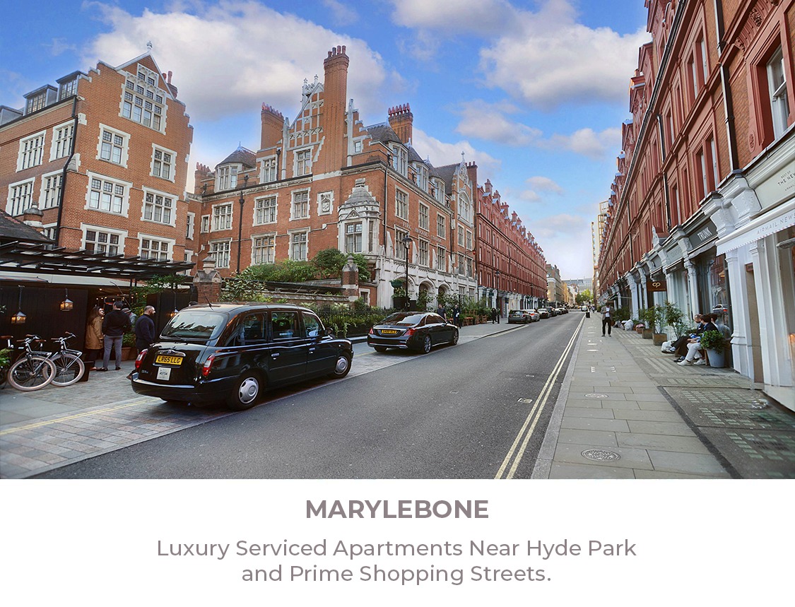 Red brick mansion blocks on a Marylebone street